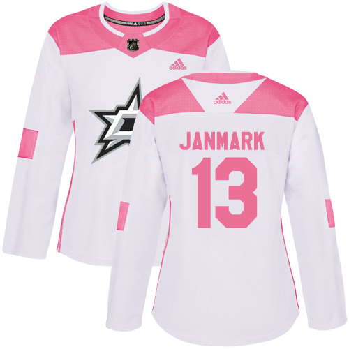 Adidas Stars #13 Mattias Janmark White/Pink Authentic Fashion Women's Stitched NHL Jersey